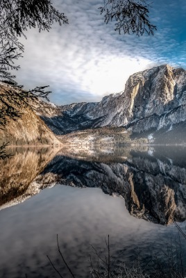 озеро гора отражение водоем