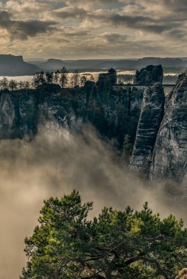 скалы туман над облаками