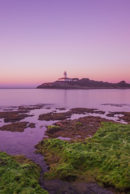 горизонт остров маяк на закате море