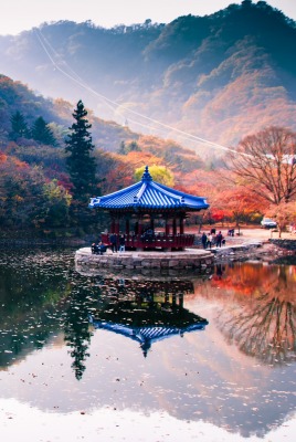 япония горы водоем осень
