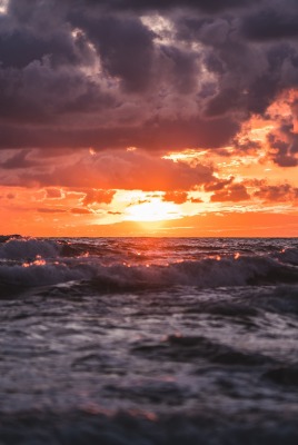 море закат волны горизонт вода тучи