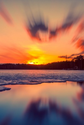 озеро закат лед вода фиолетовый