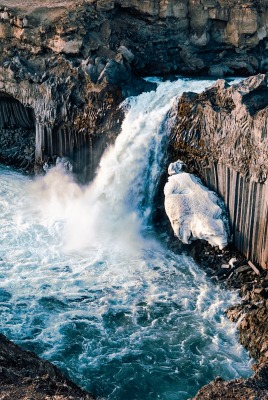 водопад поток вода камни лед природа