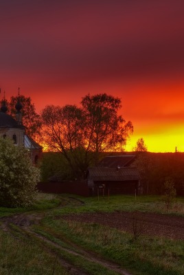 закат церковь деревня