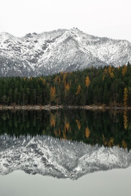 природа горы снег вода деревья