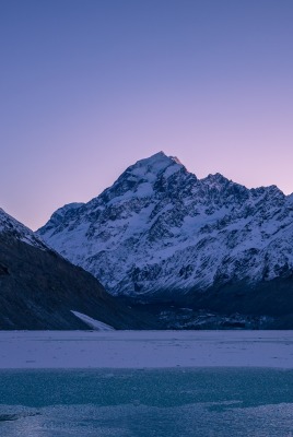 горы озеро лед зима сумерки