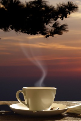 природа закат еда кофе