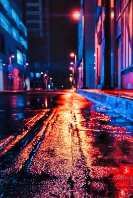 улица дождь фонари ночь асфальт