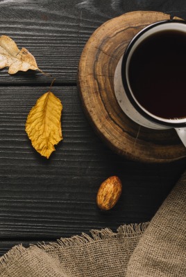 кружка доски листья чай