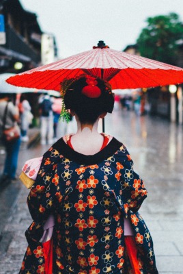 япония улица зонт девушка