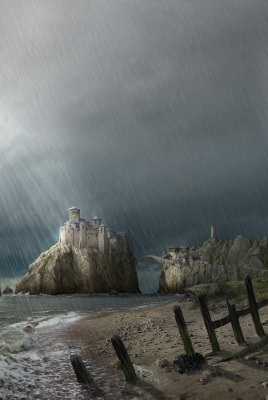 Дождь, замок, берег