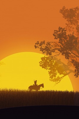 туман солнце поле всадник дерево игра