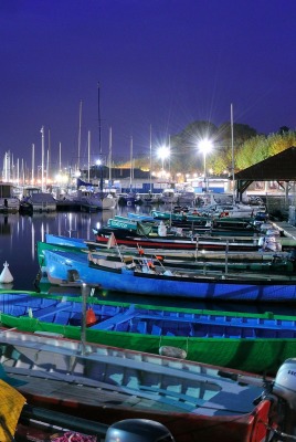 лодки пристань залив ночь