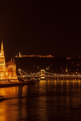 город река мост ночь огни желтые