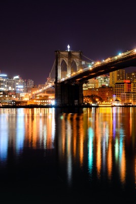 бруклинский мост ночь освещение мегаполис