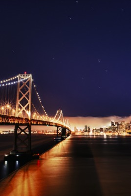 USА мост California пролив город огни San Francisco beesting bridge река