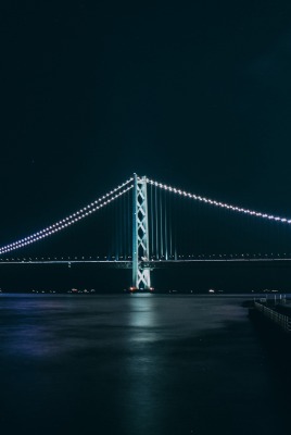 мост свечение подсветка река ночь