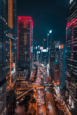 город улица здания небоскребы ночь огни
