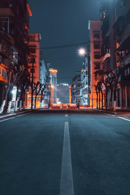 улица ночь дорога асфальт фонари