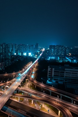 мегаполис ночь путепровод фонари