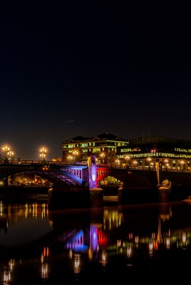 река город ночь огни мост