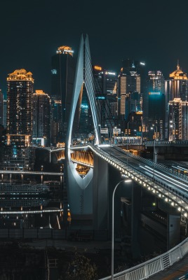 город мост небоскребы ночь огни