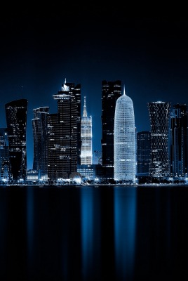 город небоскребы ночь свечение
