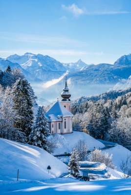 зима снег церковь горы