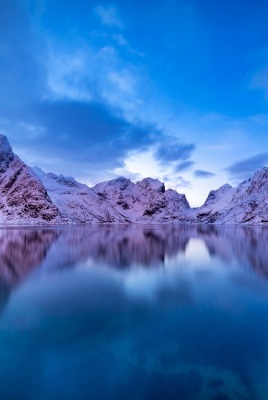 горы вода озеро отражение снег вершины