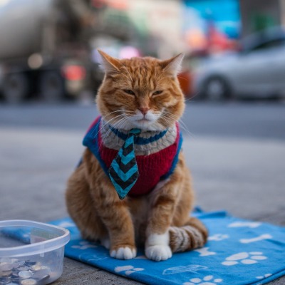 кот галстук асфальт покрывало