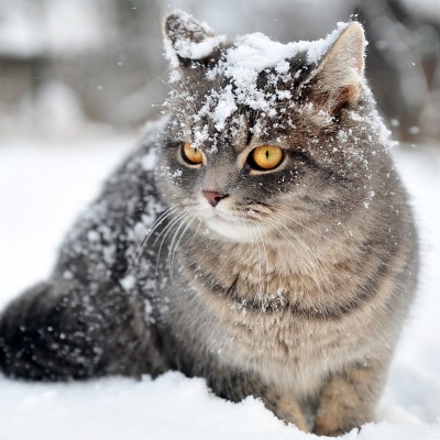 кот снег серый