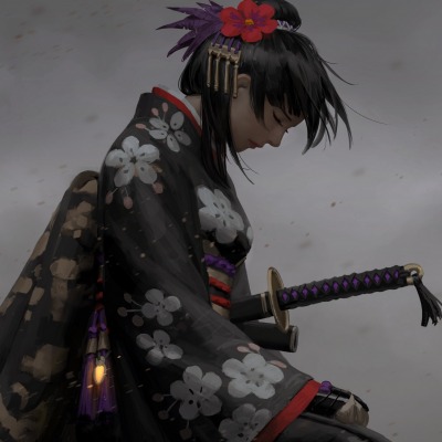девушка аниме самурай грусть мечи