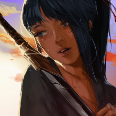 девушка меч лицо аниме рисунок