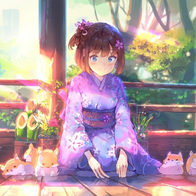 девушка аниме япония фиолетовое платье
