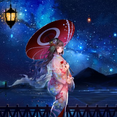 девушка аниме япония небо ночь