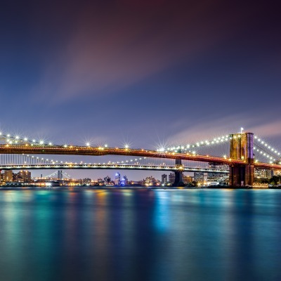 река ночной город мост огни ночного города