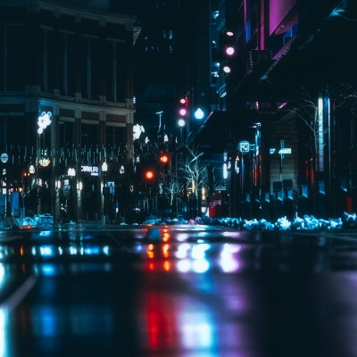 улица ночь асфальт отражение фонари