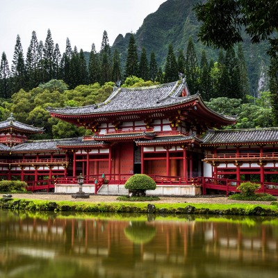 япония храм лес водоем