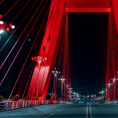 мост красный огни дорога ночь