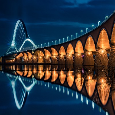 мост архитектура подсветка отражение ночь