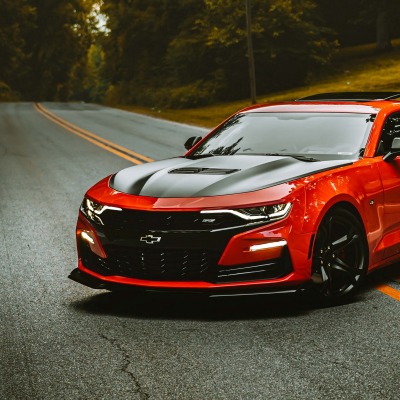 chevrolet camaro вид сбоку дорога лес