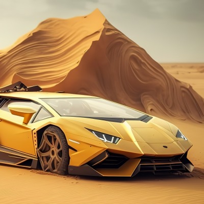 ламборгини автомобиль желтый пустыня песок