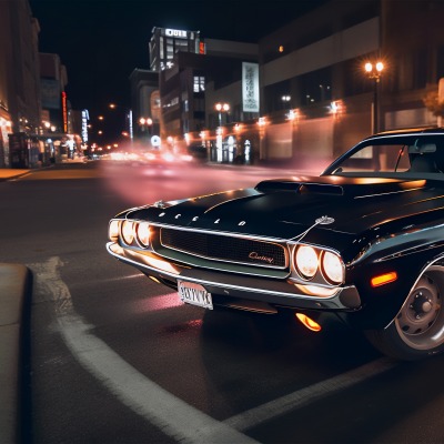 автомобиль dodge challenger 1970 улица фонари