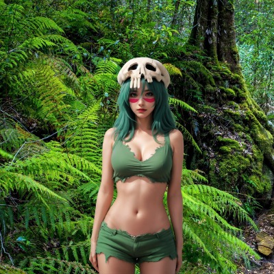 девушка лес зелень грим зеленые волосы