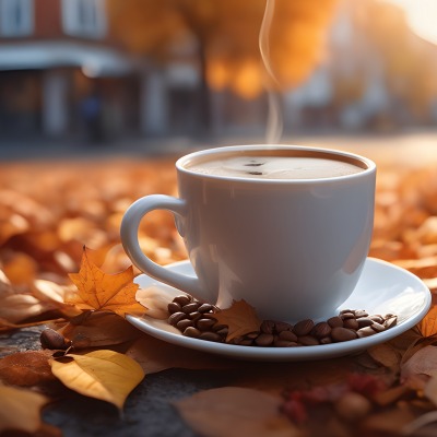 чашка кофе листья осенние