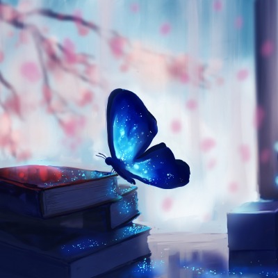 бабочка фентези свечение частицы неон книги
