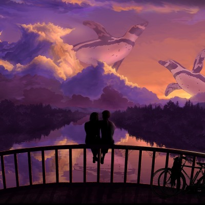 река мост романтика облака велосипед