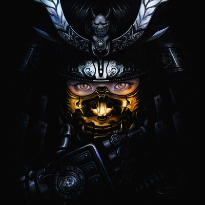лицо маска черный фон самурай