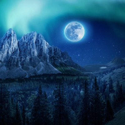 гора луна ночь вершина северное сияние сияние