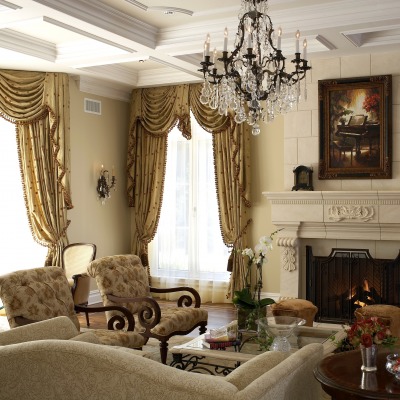 интерьер камин кресла люстра шторы interior fireplace chairs chandelier curtains